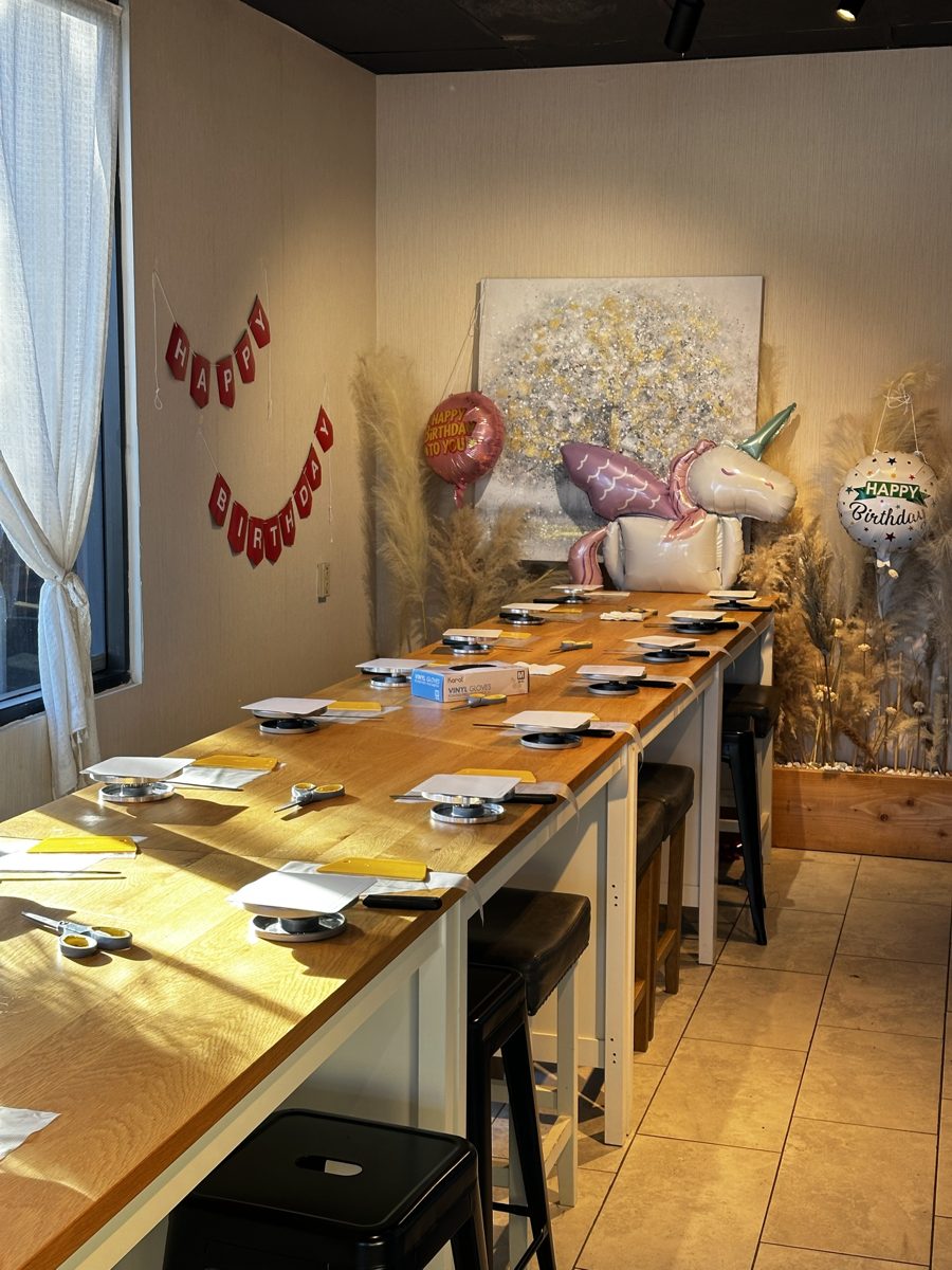 The workshop room set up for a private birthday class